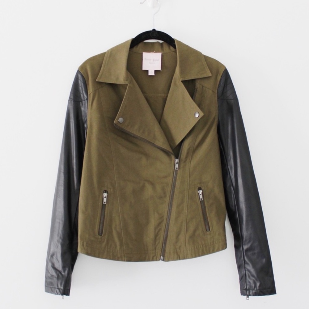 Green and Black Faux Leather Jacket